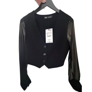 Zara Black Sheer Sleeve Vest Top